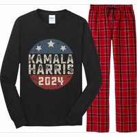 Kamala Harris 2024 For President Retro Button Election Long Sleeve Pajama Set