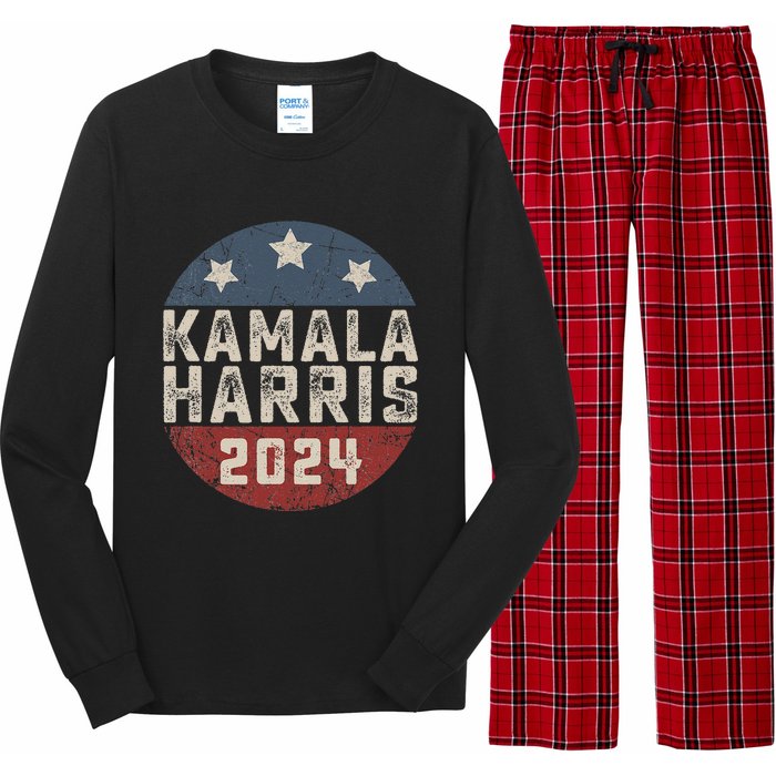 Kamala Harris 2024 For President Retro Button Election Long Sleeve Pajama Set