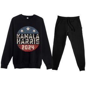 Kamala Harris 2024 For President Retro Button Election Premium Crewneck Sweatsuit Set