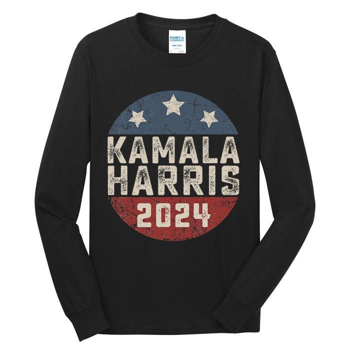 Kamala Harris 2024 For President Retro Button Election Tall Long Sleeve T-Shirt