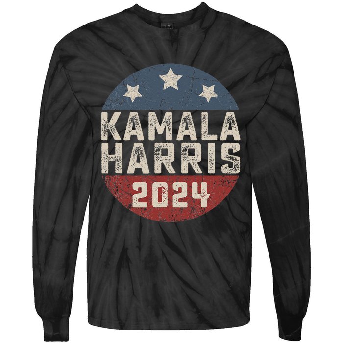 Kamala Harris 2024 For President Retro Button Election Tie-Dye Long Sleeve Shirt