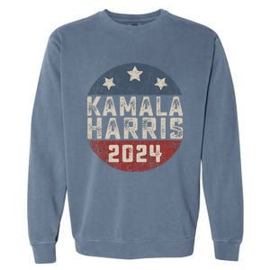 Kamala Harris 2024 For President Retro Button Election Garment-Dyed Sweatshirt