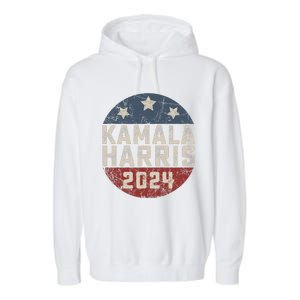 Kamala Harris 2024 For President Retro Button Election Garment-Dyed Fleece Hoodie