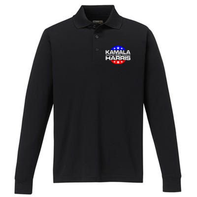 Kamala Harris 2024 For President Campaign Button Style Performance Long Sleeve Polo