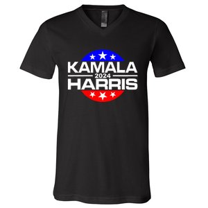 Kamala Harris 2024 For President Campaign Button Style V-Neck T-Shirt