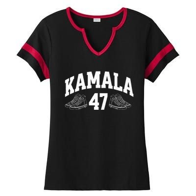 Kamala Harris 2024 47th President Chucks And Pearls Vote Premium Ladies Halftime Notch Neck Tee