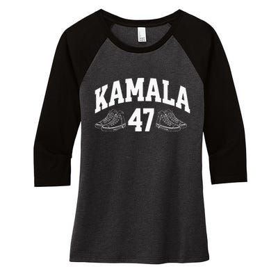 Kamala Harris 2024 47th President Chucks And Pearls Vote Premium Women's Tri-Blend 3/4-Sleeve Raglan Shirt