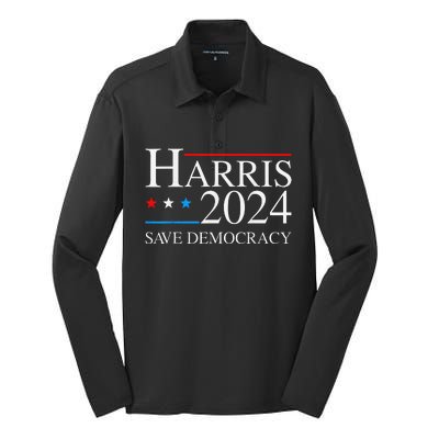 Kamala Harris 2024 Save Democratic Election Campaign Us Flag Silk Touch Performance Long Sleeve Polo