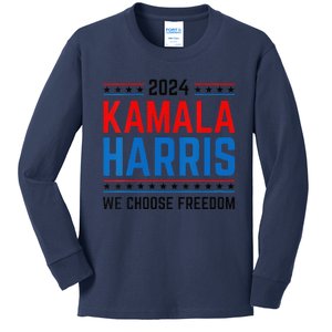 Kamala Harris 2024 We Choose Freedom Election Vote Democrat Kids Long Sleeve Shirt