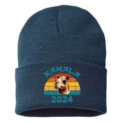 Kamala Harris 2024 For President Retro Camel Campaign Sustainable Knit Beanie