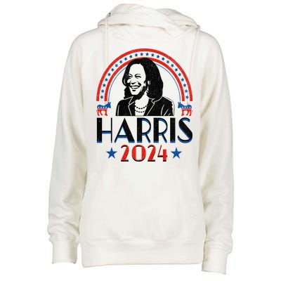 Kamala Harris 2024 Madam President Retro Vote Democrat Womens Funnel Neck Pullover Hood