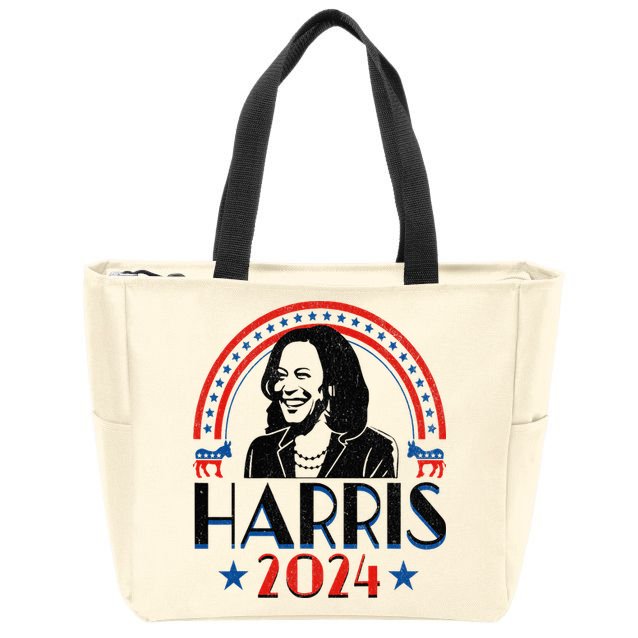 Kamala Harris 2024 Madam President Retro Vote Democrat Zip Tote Bag