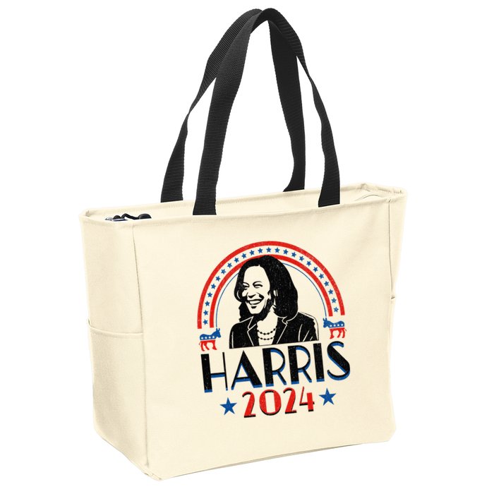 Kamala Harris 2024 Madam President Retro Vote Democrat Zip Tote Bag