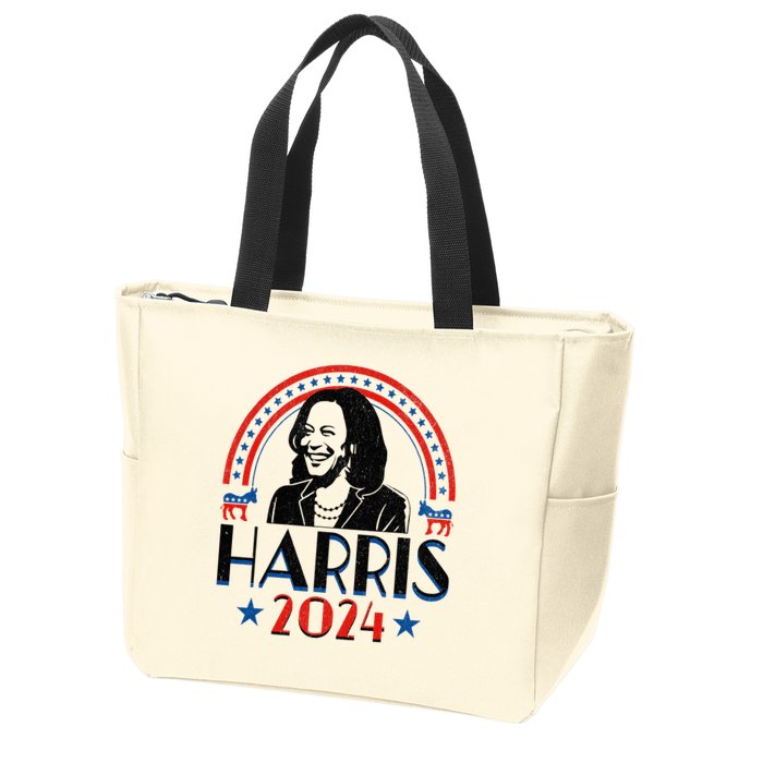 Kamala Harris 2024 Madam President Retro Vote Democrat Zip Tote Bag