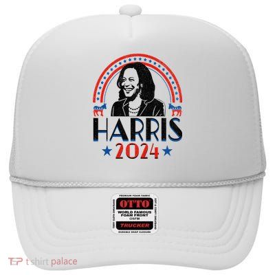 Kamala Harris 2024 Madam President Retro Vote Democrat High Crown Mesh Back Trucker Hat