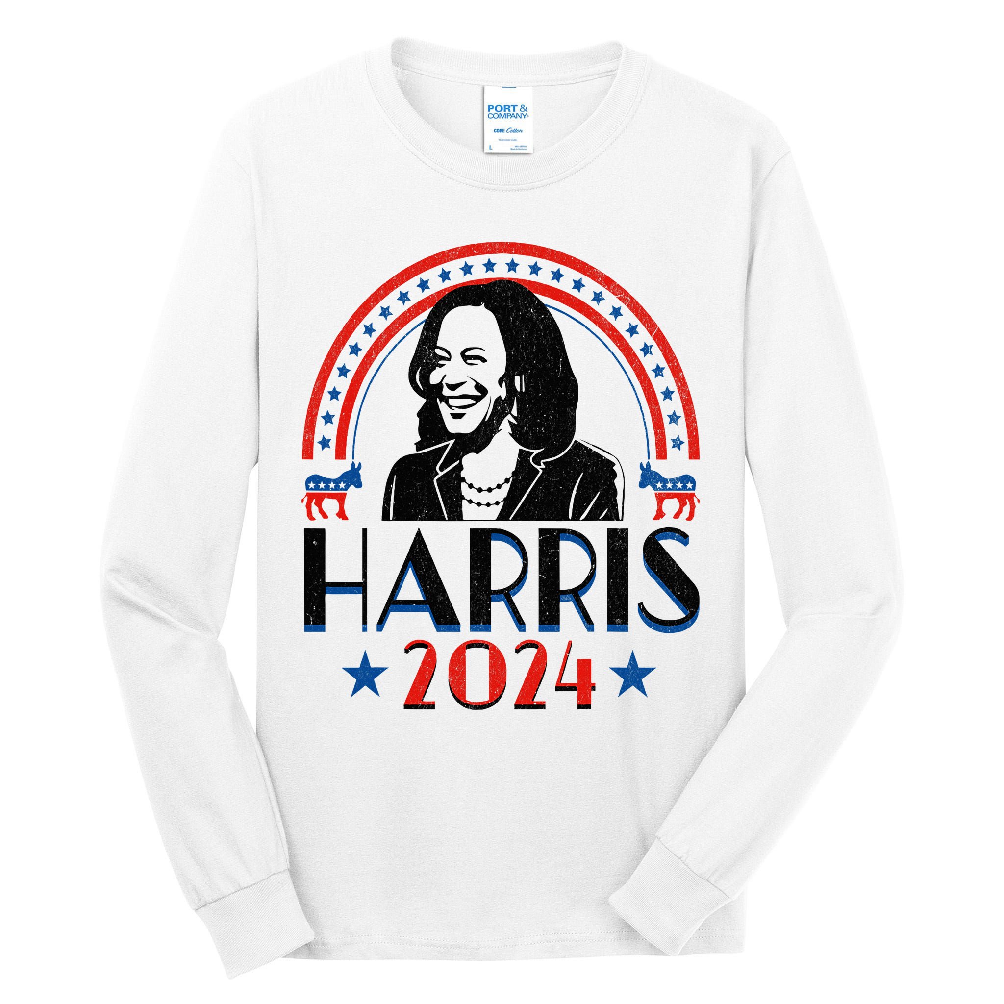 Kamala Harris 2024 Madam President Retro Vote Democrat Tall Long Sleeve T-Shirt