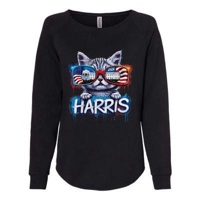 Kamala Harris 2024 Kitten With Patriotic Sunglasses Womens California Wash Sweatshirt