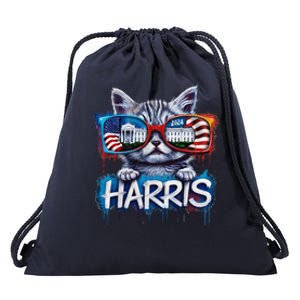 Kamala Harris 2024 Kitten With Patriotic Sunglasses Drawstring Bag