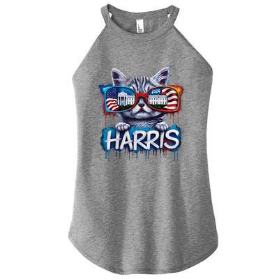 Kamala Harris 2024 Kitten With Patriotic Sunglasses Women’s Perfect Tri Rocker Tank