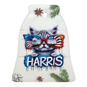 Kamala Harris 2024 Kitten With Patriotic Sunglasses Ceramic Bell Ornament