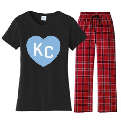 Kc Heart 2letter Kc Love Kc Powder Blue Kc Women's Flannel Pajama Set