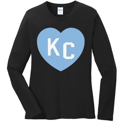 Kc Heart 2letter Kc Love Kc Powder Blue Kc Ladies Long Sleeve Shirt