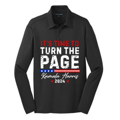 Kamala Harris 2024 ItS Time To Turn Page Silk Touch Performance Long Sleeve Polo