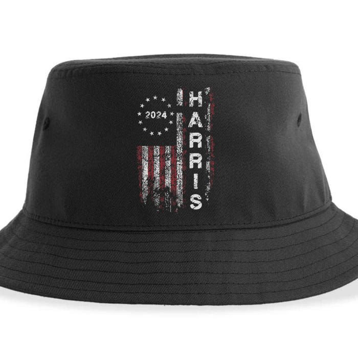 Kamala Harris 2024 For President Campaign Us Flag Vintage Gift Sustainable Bucket Hat