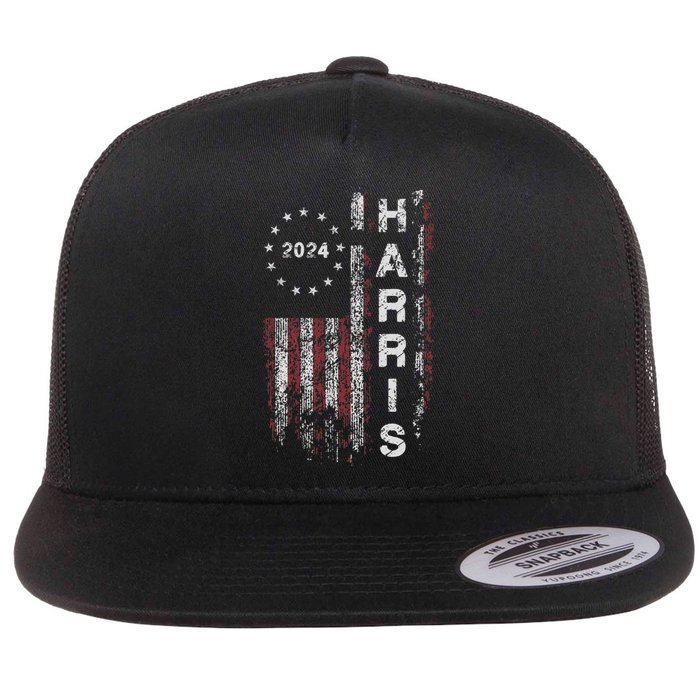 Kamala Harris 2024 For President Campaign Us Flag Vintage Gift Flat Bill Trucker Hat