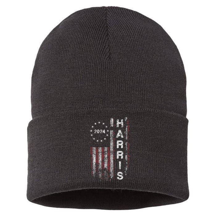 Kamala Harris 2024 For President Campaign Us Flag Vintage Gift Sustainable Knit Beanie