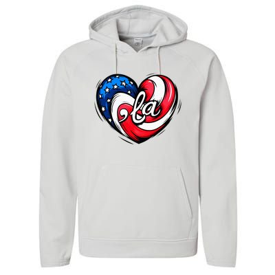 Kamala Harris 2024 American Flag Heart Comma La Patriotic Performance Fleece Hoodie