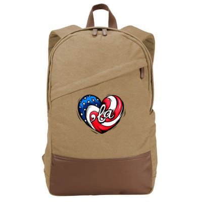 Kamala Harris 2024 American Flag Heart Comma La Patriotic Cotton Canvas Backpack