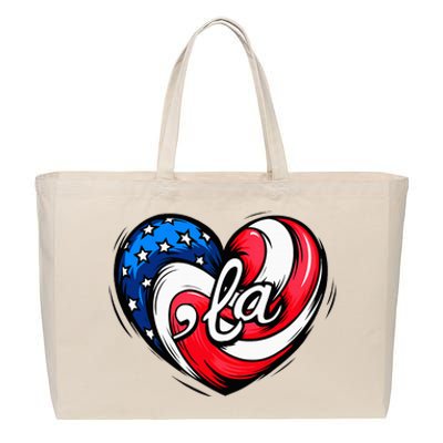 Kamala Harris 2024 American Flag Heart Comma La Patriotic Cotton Canvas Jumbo Tote