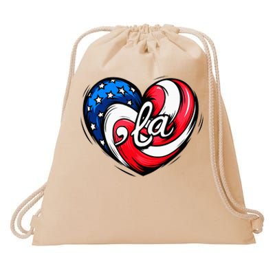 Kamala Harris 2024 American Flag Heart Comma La Patriotic Drawstring Bag