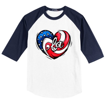 Kamala Harris 2024 American Flag Heart Comma La Patriotic Baseball Sleeve Shirt