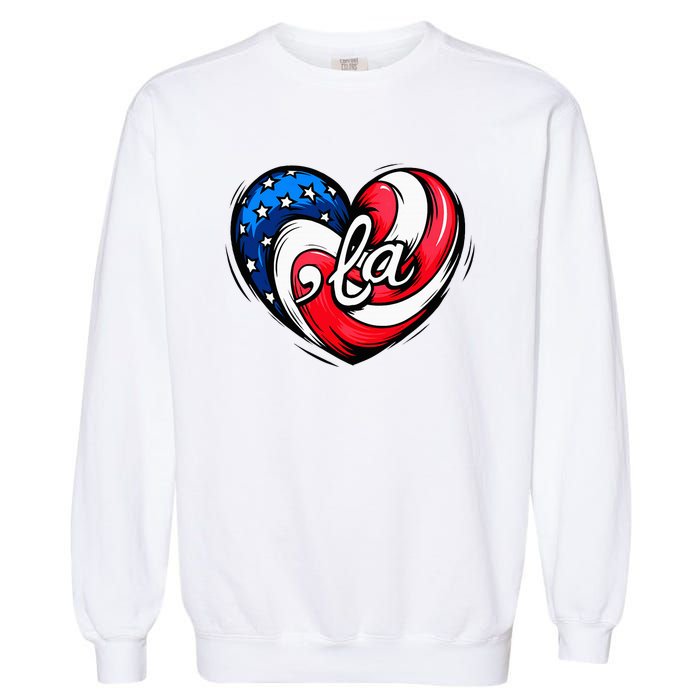 Kamala Harris 2024 American Flag Heart Comma La Patriotic Garment-Dyed Sweatshirt