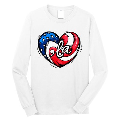 Kamala Harris 2024 American Flag Heart Comma La Patriotic Long Sleeve Shirt