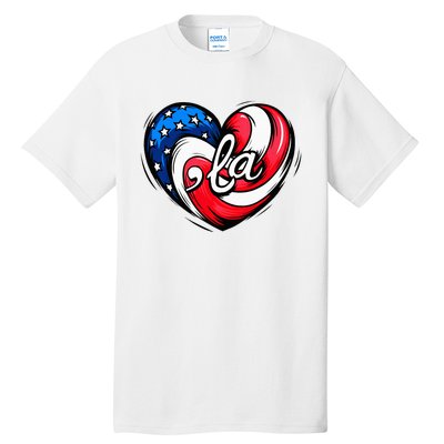 Kamala Harris 2024 American Flag Heart Comma La Patriotic Tall T-Shirt