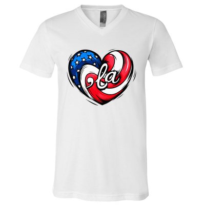 Kamala Harris 2024 American Flag Heart Comma La Patriotic V-Neck T-Shirt