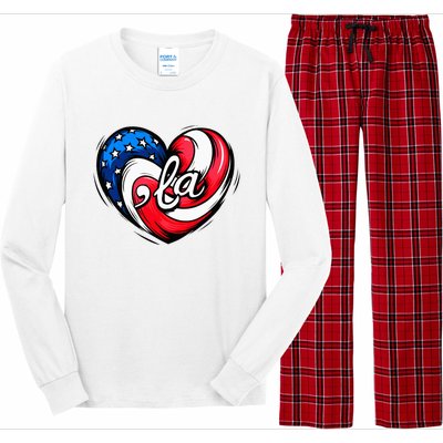 Kamala Harris 2024 American Flag Heart Comma La Patriotic Long Sleeve Pajama Set