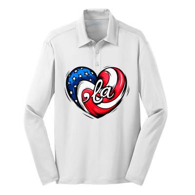 Kamala Harris 2024 American Flag Heart Comma La Patriotic Silk Touch Performance Long Sleeve Polo