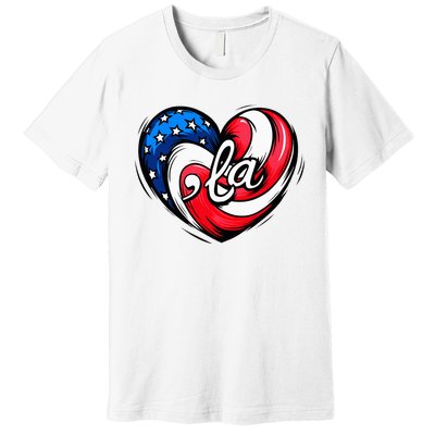 Kamala Harris 2024 American Flag Heart Comma La Patriotic Premium T-Shirt