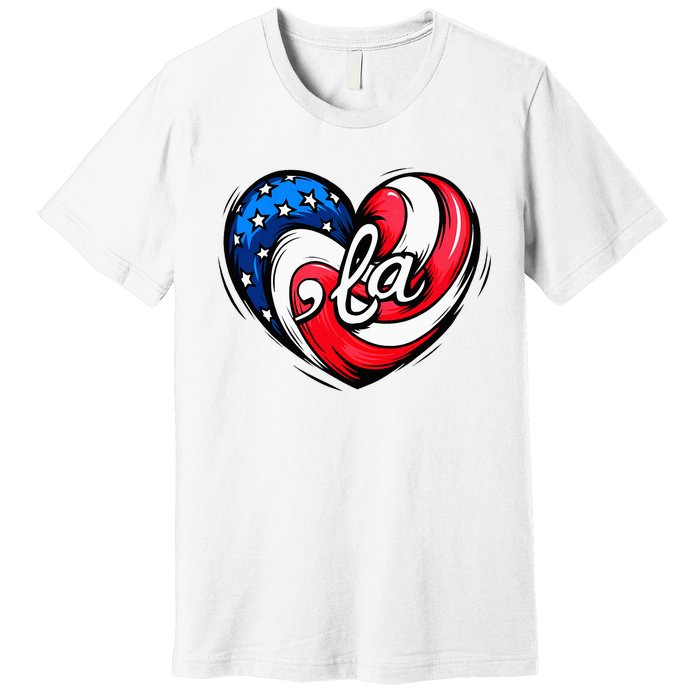 Kamala Harris 2024 American Flag Heart Comma La Patriotic Premium T-Shirt