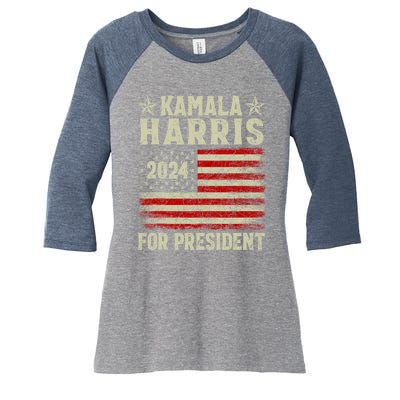 Kamala Harris 2024 For President Women's Tri-Blend 3/4-Sleeve Raglan Shirt