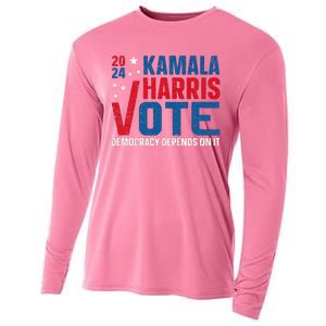 Kamala Harris 2024 Vote Democracy Depends On It Cooling Performance Long Sleeve Crew