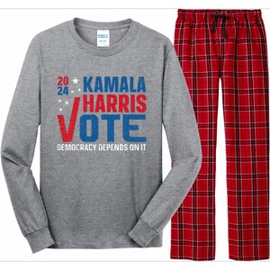 Kamala Harris 2024 Vote Democracy Depends On It Long Sleeve Pajama Set