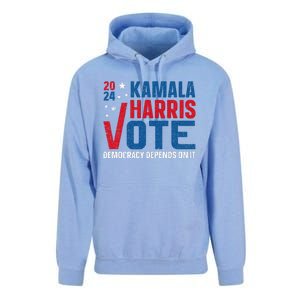 Kamala Harris 2024 Vote Democracy Depends On It Unisex Surf Hoodie