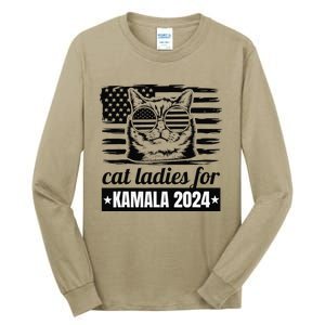 Kamala Harris 2024 Cat Lady Voting Cats Feminine Funny Tall Long Sleeve T-Shirt