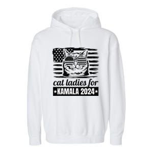 Kamala Harris 2024 Cat Lady Voting Cats Feminine Funny Garment-Dyed Fleece Hoodie