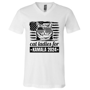 Kamala Harris 2024 Cat Lady Voting Cats Feminine Funny V-Neck T-Shirt